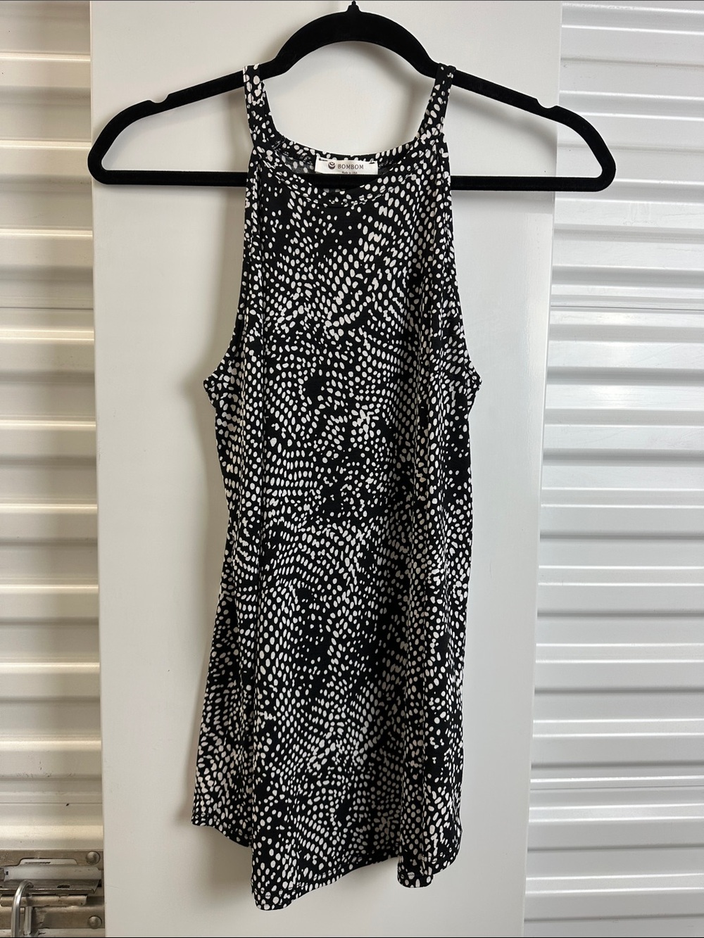 BOMBOM Black and White Dot-Print Halter tank